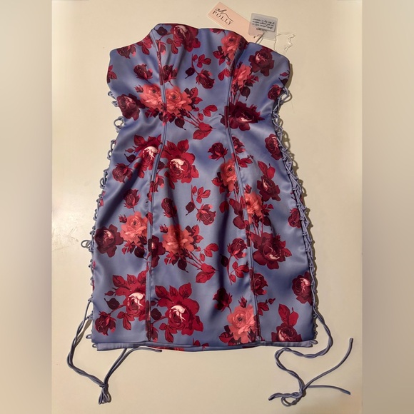 NWT Oh Polly Kadriye Lace Up Sides Bandeau Mini Dress - Periwinkle - Picture 4 of 8